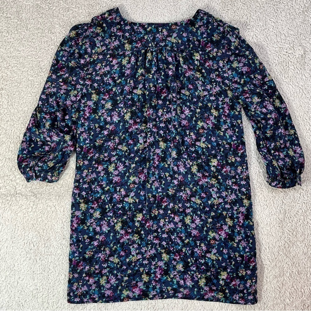 FEI Women's 100% Silk Floral Shift Dress Blue, Purple, Pinks Size 2 Old Money